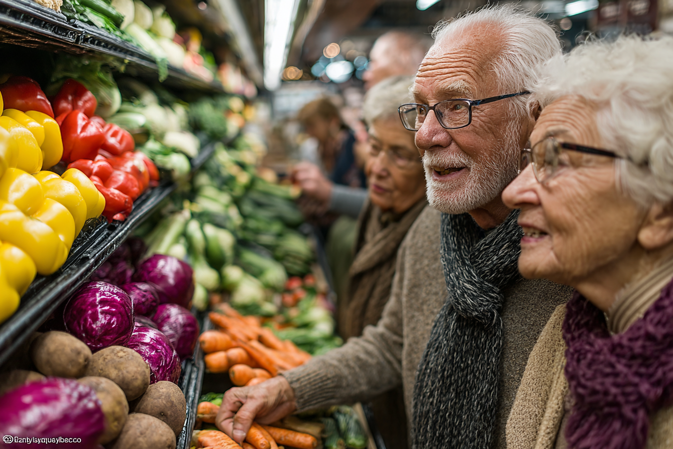 Idős pár egészséges ételt készít a konyhában